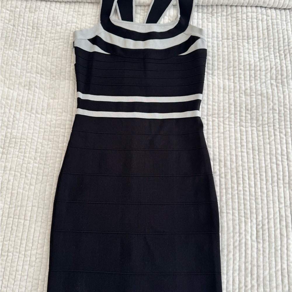 Express Black and Gray Bodycon Halter Dress